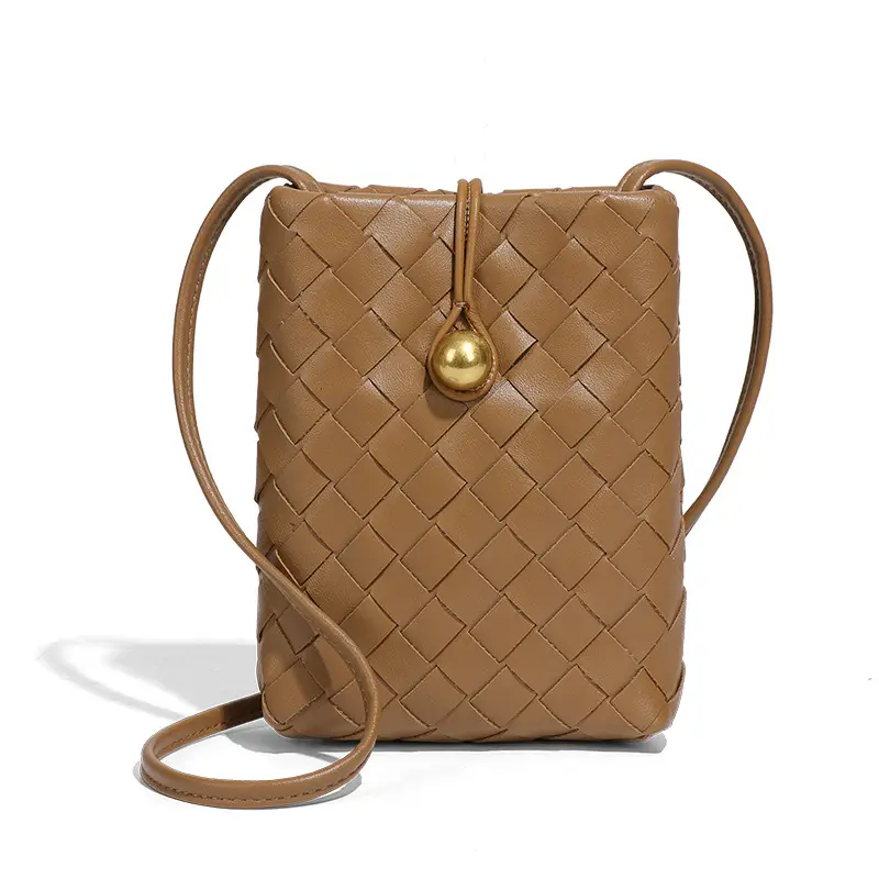 Retro Woven Phone Bag for Women Brown Crossbody