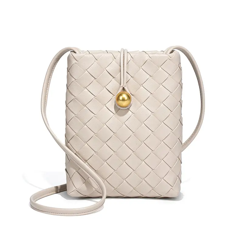 Retro Woven Phone Bag for Women Brown Crossbody