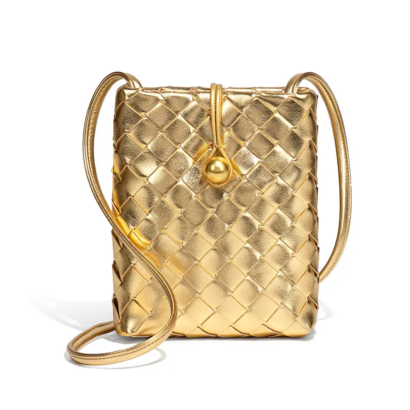 Retro Woven Phone Bag for Women Brown Crossbody