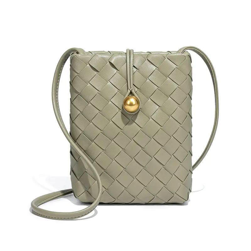 Retro Woven Phone Bag for Women Brown Crossbody