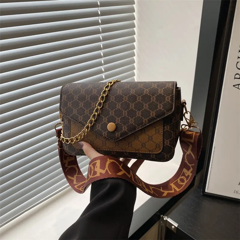 2024 French Style Brown Crossbody Bag with Monogram Print - Image 5