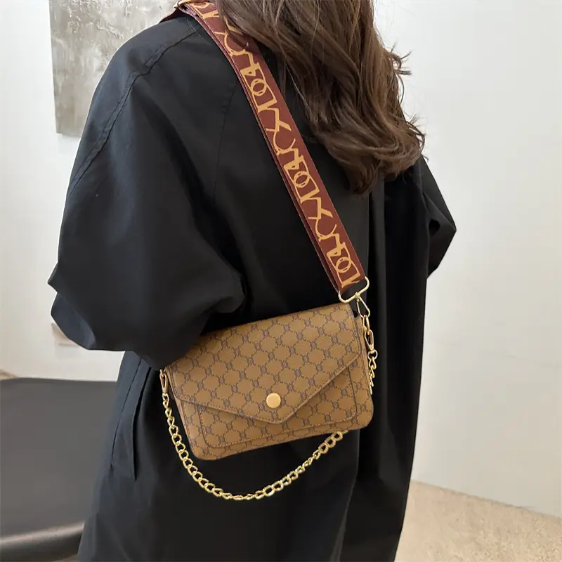 2024 French Style Brown Crossbody Bag with Monogram Print - Image 6