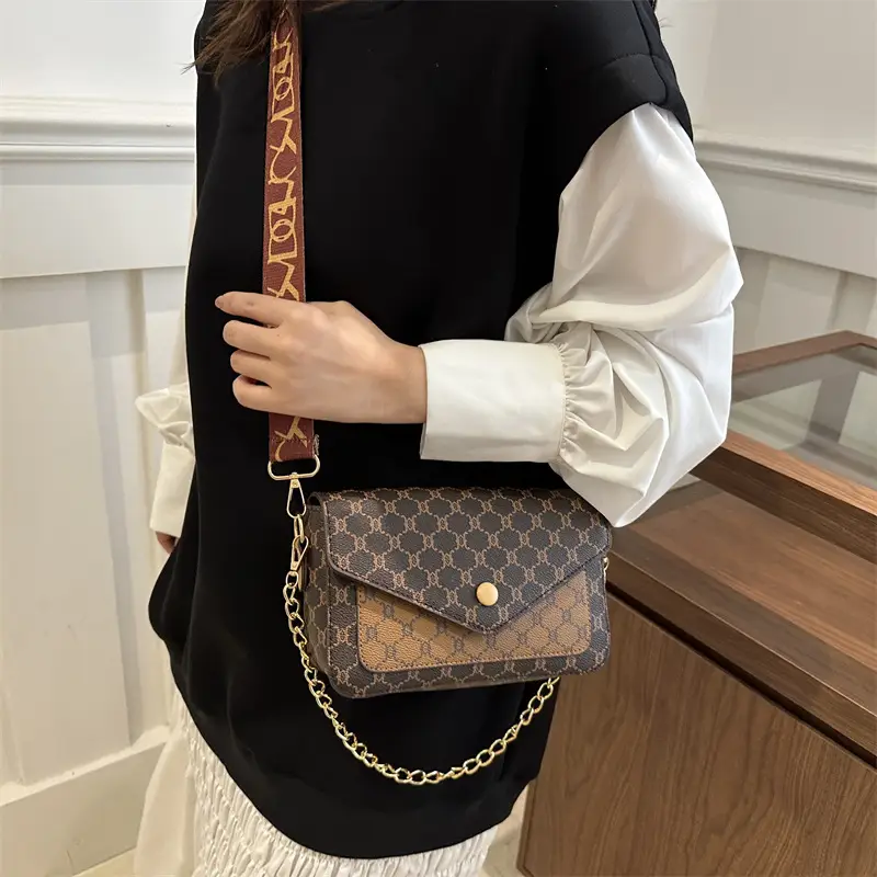 2024 French Style Brown Crossbody Bag with Monogram Print - Image 7