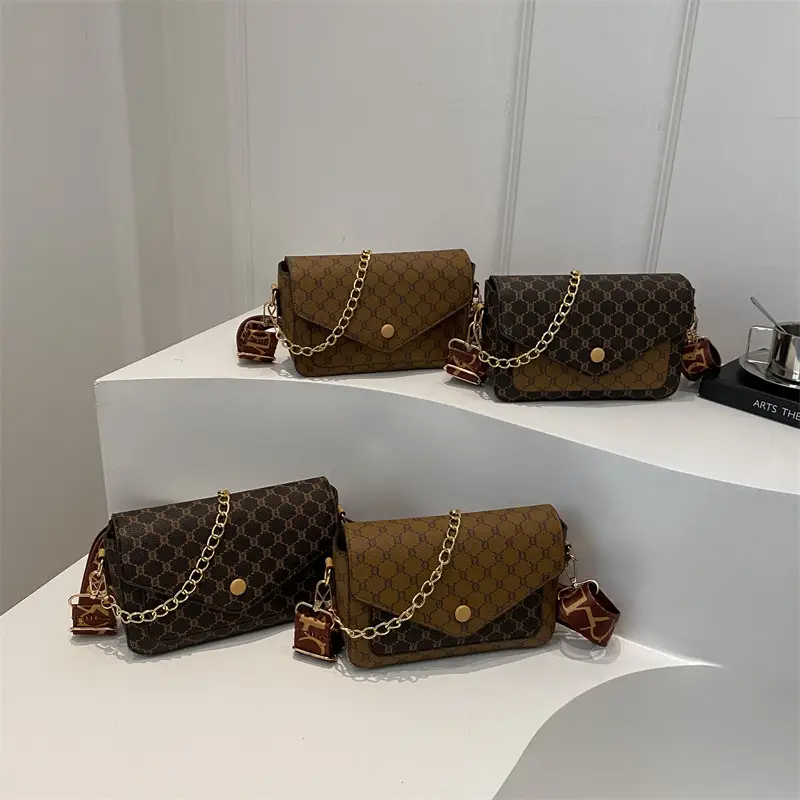 2024 French Style Brown Crossbody Bag with Monogram Print - Image 8
