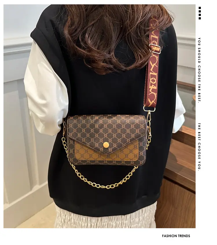 2024 French Style Brown Crossbody Bag with Monogram Print — feature 2