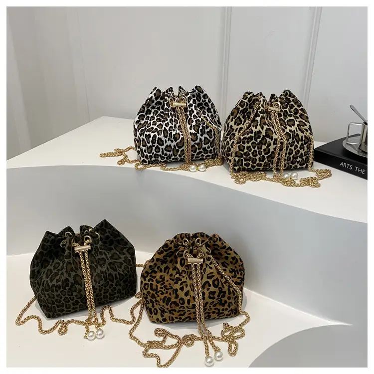 Leopard Print Bucket Bags Women's Crossbody Shoulder Bag
