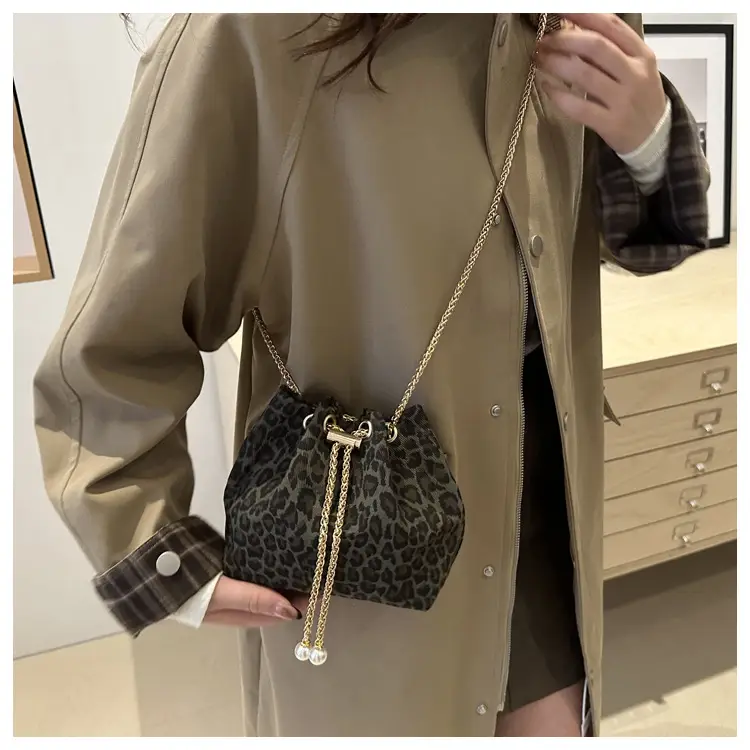 Leopard Print Bucket Bags Women's Crossbody Shoulder Bag