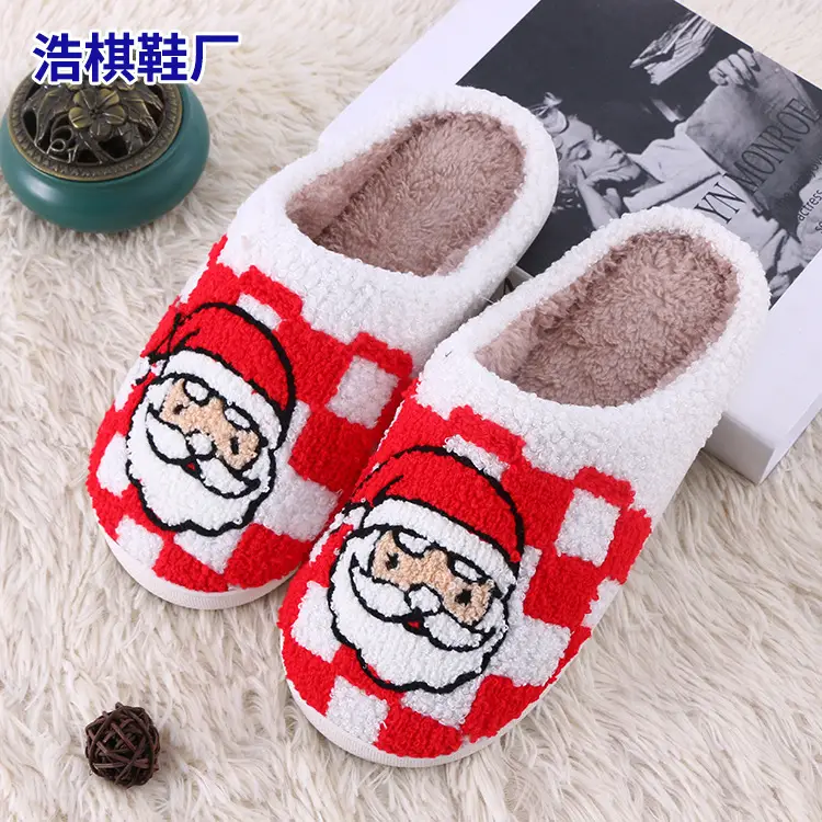 Cross-Border New Red Santa Claus Winter Thickened Cotton Slippers, Christmas Atmosphere Thickened Plush Home Slippers