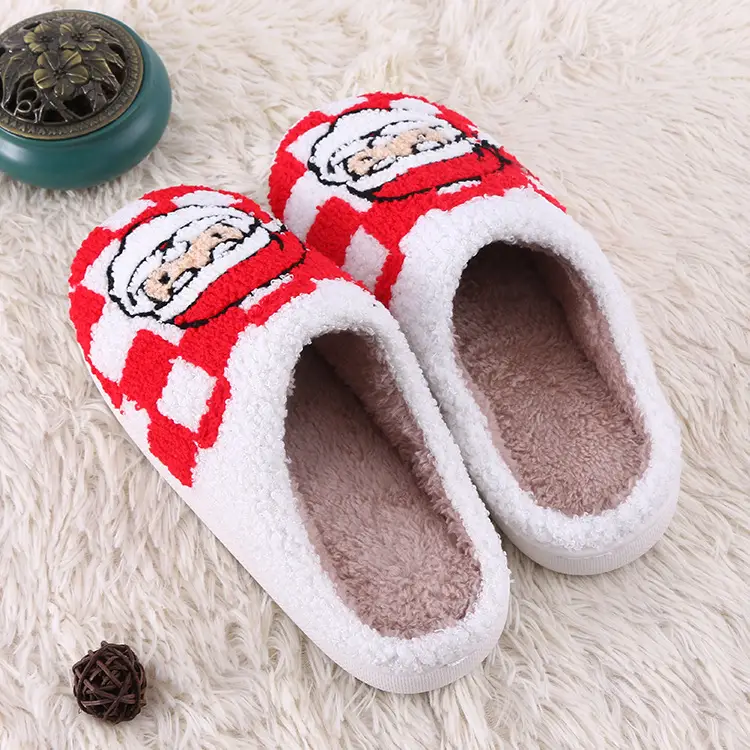 Cross-Border New Red Santa Claus Winter Thickened Cotton Slippers, Christmas Atmosphere Thickened Plush Home Slippers