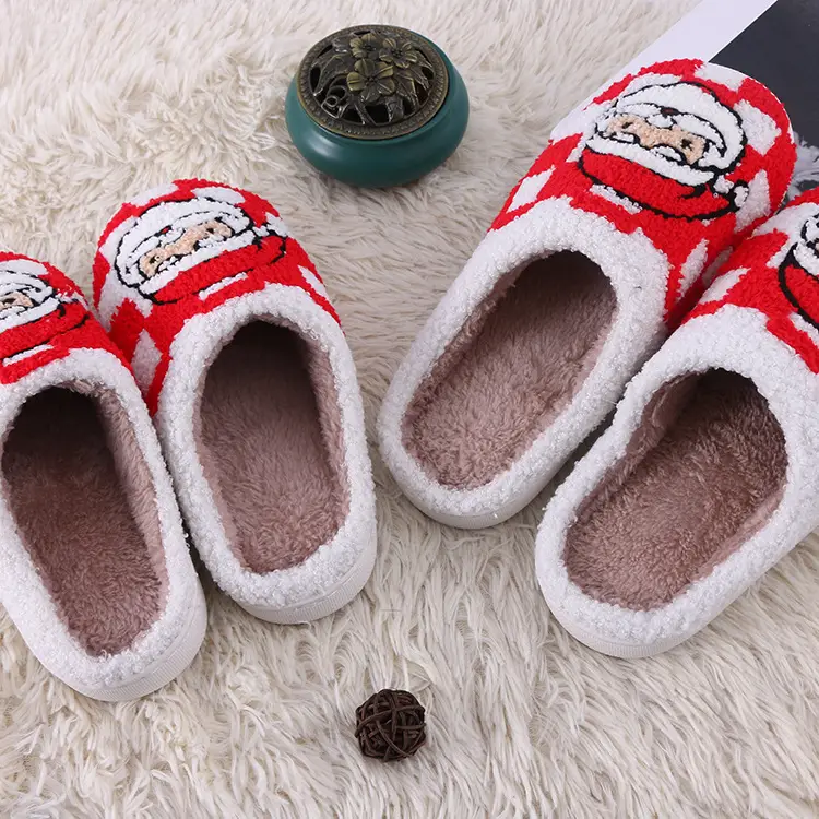 Cross-Border New Red Santa Claus Winter Thickened Cotton Slippers, Christmas Atmosphere Thickened Plush Home Slippers