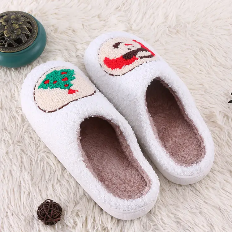 Christmas Series Smiling Snowman Warm Indoor Cotton Slippers Non-Slip Rubber Bottom Home Plush Slippers for Couple