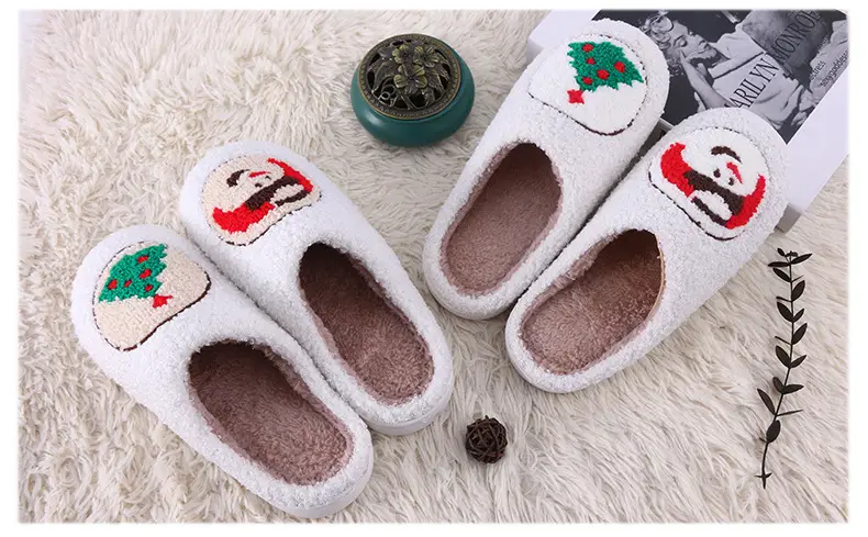 Christmas Series Smiling Snowman Warm Indoor Cotton Slippers Non-Slip Rubber Bottom Home Plush Slippers for Couple — feature 7