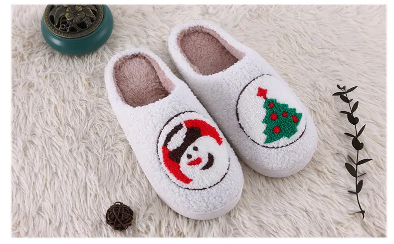 Christmas Series Smiling Snowman Warm Indoor Cotton Slippers Non-Slip Rubber Bottom Home Plush Slippers for Couple — feature 8