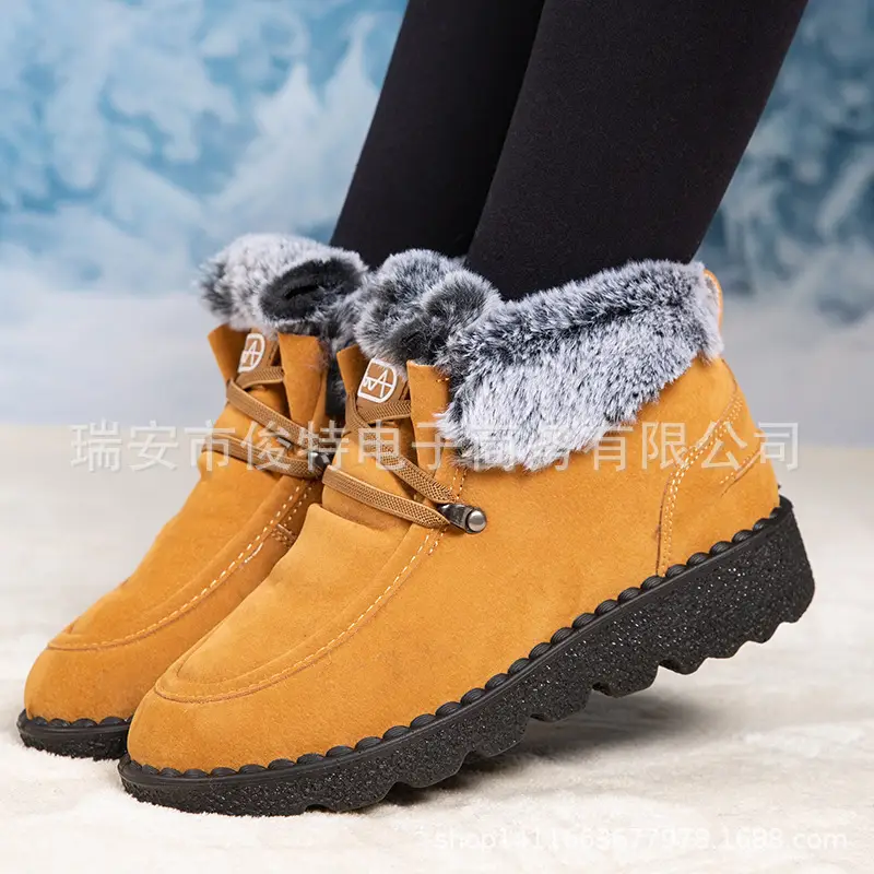 Flat Snow Boots for Women 2025 Autumn and Winter New European and American Export Large Size Plus Round Toe Lace-Up Velvet Thickeneded Short Boots Wholesale