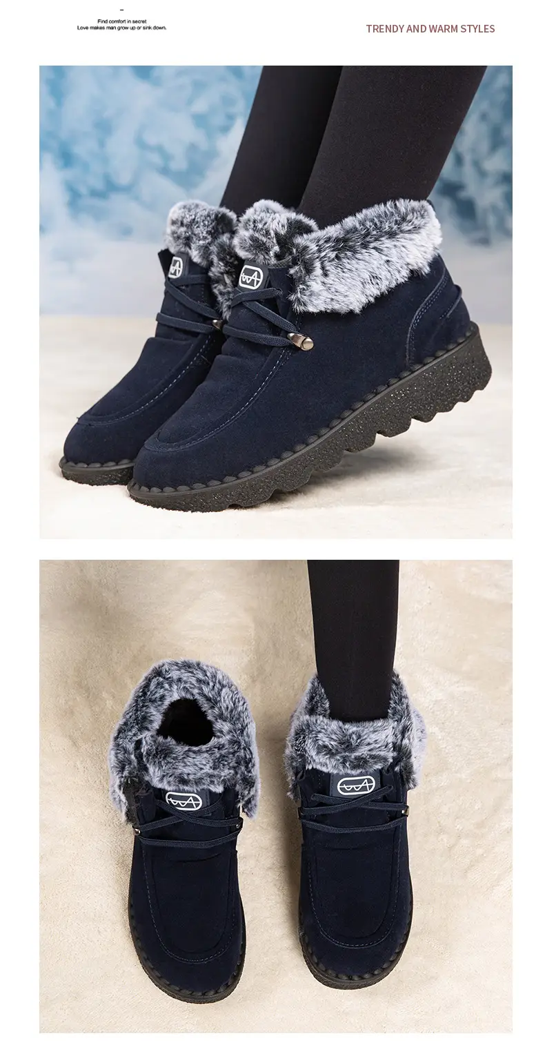 Flat Snow Boots for Women 2025 Autumn and Winter New European and American Export Large Size Plus Round Toe Lace-Up Velvet Thickeneded Short Boots Wholesale — feature 10