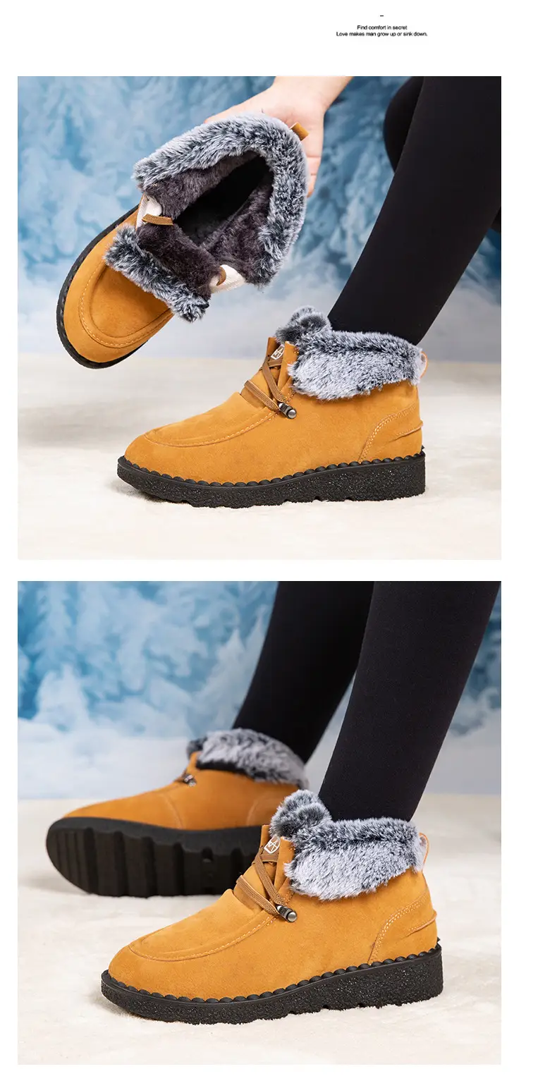 Flat Snow Boots for Women 2025 Autumn and Winter New European and American Export Large Size Plus Round Toe Lace-Up Velvet Thickeneded Short Boots Wholesale — feature 11