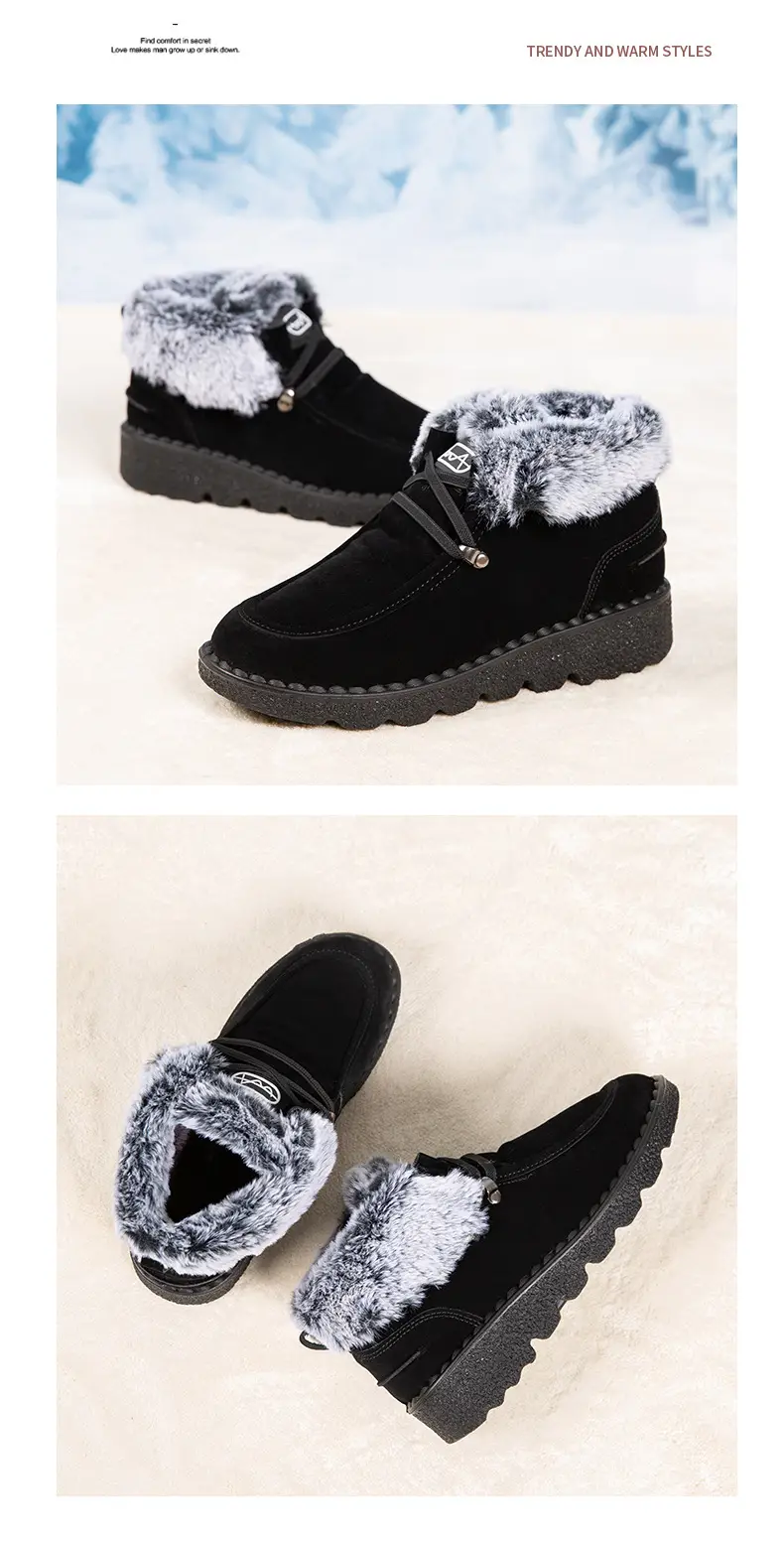 Flat Snow Boots for Women 2025 Autumn and Winter New European and American Export Large Size Plus Round Toe Lace-Up Velvet Thickeneded Short Boots Wholesale — feature 12