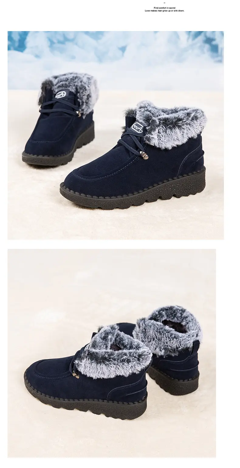 Flat Snow Boots for Women 2025 Autumn and Winter New European and American Export Large Size Plus Round Toe Lace-Up Velvet Thickeneded Short Boots Wholesale — feature 13