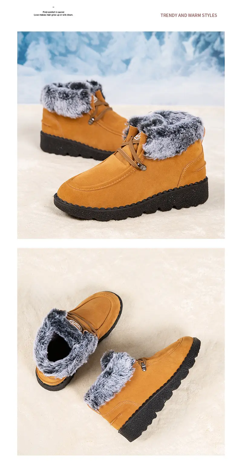 Flat Snow Boots for Women 2025 Autumn and Winter New European and American Export Large Size Plus Round Toe Lace-Up Velvet Thickeneded Short Boots Wholesale — feature 14