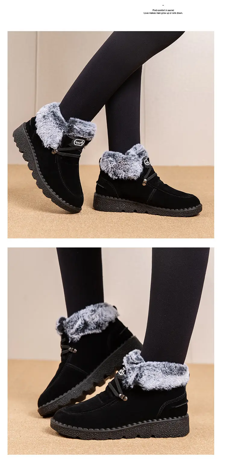 Flat Snow Boots for Women 2025 Autumn and Winter New European and American Export Large Size Plus Round Toe Lace-Up Velvet Thickeneded Short Boots Wholesale — feature 15