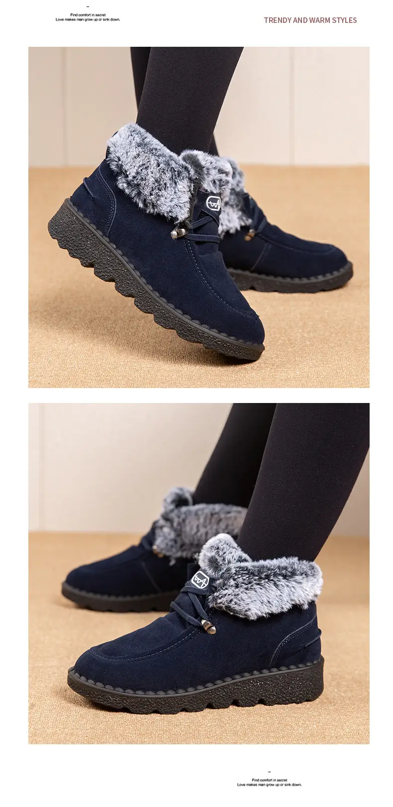 Flat Snow Boots for Women 2025 Autumn and Winter New European and American Export Large Size Plus Round Toe Lace-Up Velvet Thickeneded Short Boots Wholesale — feature 16
