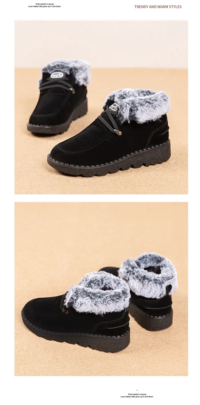 Flat Snow Boots for Women 2025 Autumn and Winter New European and American Export Large Size Plus Round Toe Lace-Up Velvet Thickeneded Short Boots Wholesale — feature 18