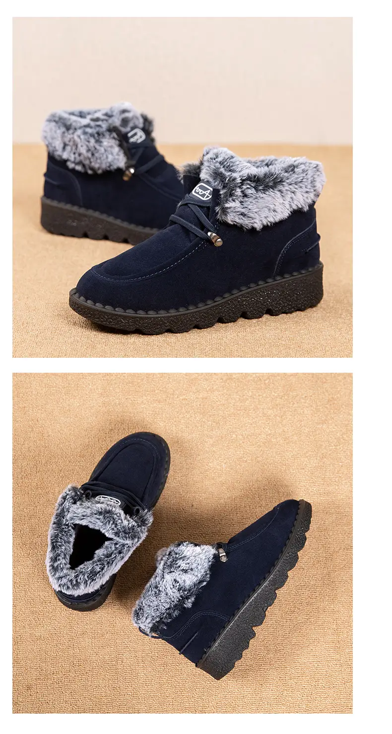 Flat Snow Boots for Women 2025 Autumn and Winter New European and American Export Large Size Plus Round Toe Lace-Up Velvet Thickeneded Short Boots Wholesale — feature 19
