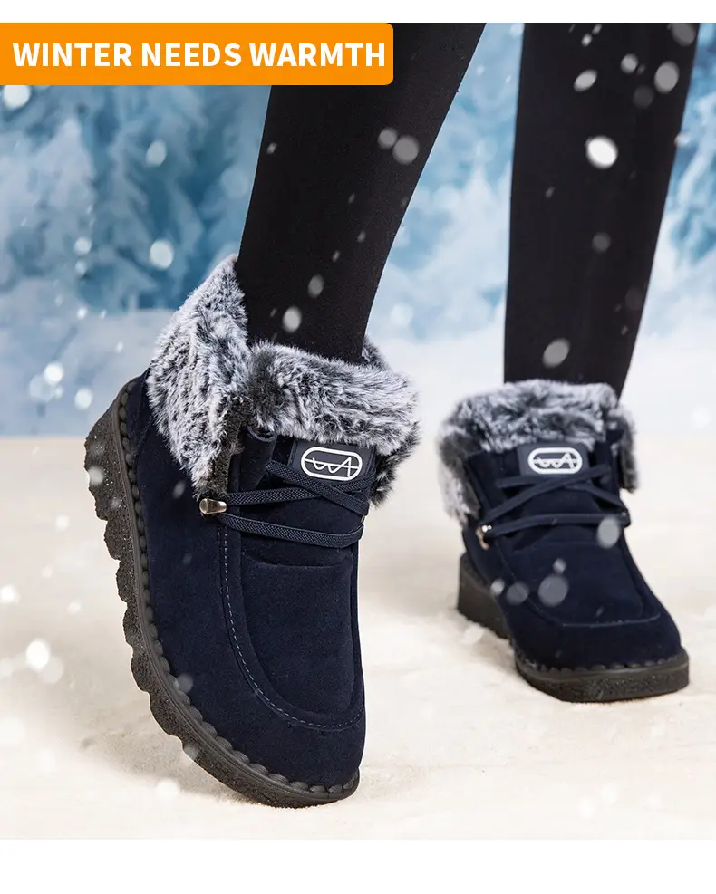 Flat Snow Boots for Women 2025 Autumn and Winter New European and American Export Large Size Plus Round Toe Lace-Up Velvet Thickeneded Short Boots Wholesale — feature 5