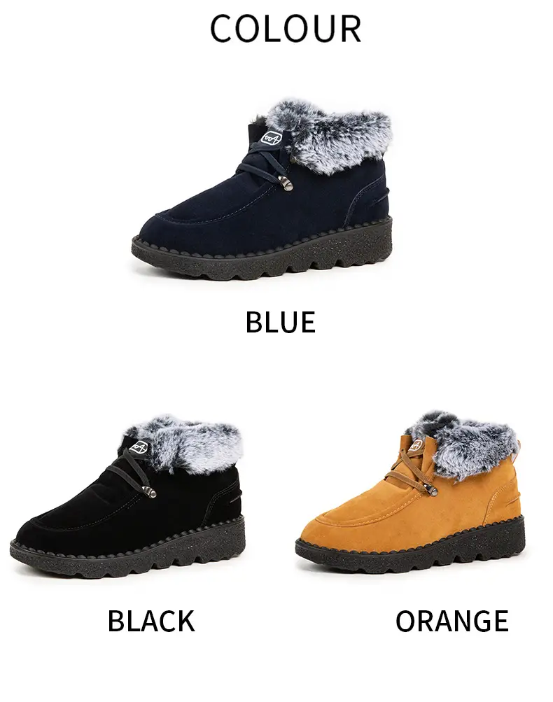 Flat Snow Boots for Women 2025 Autumn and Winter New European and American Export Large Size Plus Round Toe Lace-Up Velvet Thickeneded Short Boots Wholesale — feature 7