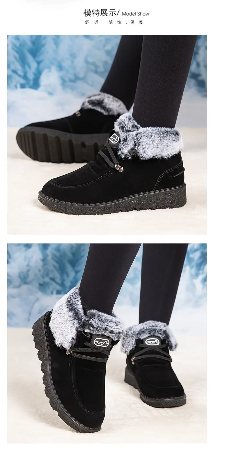 Flat Snow Boots for Women 2025 Autumn and Winter New European and American Export Large Size Plus Round Toe Lace-Up Velvet Thickeneded Short Boots Wholesale — feature 9