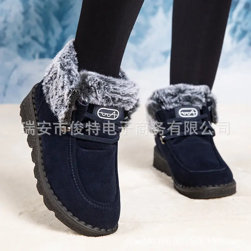 Flat Snow Boots for Women 2025 Autumn and Winter New European and American Export Large Size Plus Round Toe Lace-Up Velvet Thickeneded Short Boots Wholesale