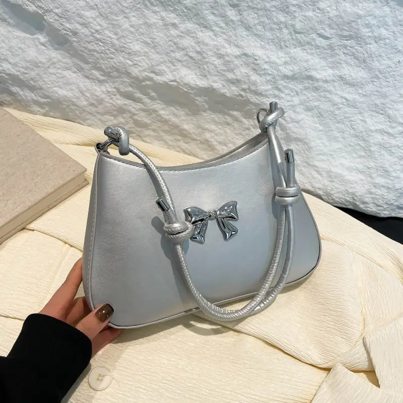 Textured Bow Shoulder Bag Candy Color Artistic - Image 12