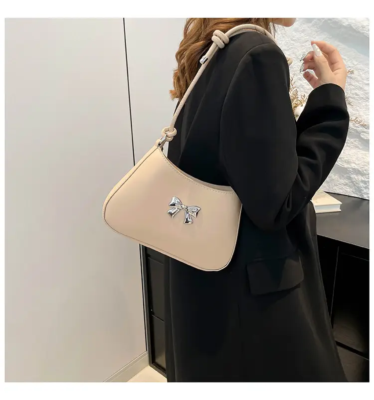 Textured Bow Shoulder Bag Candy Color Artistic — feature 25