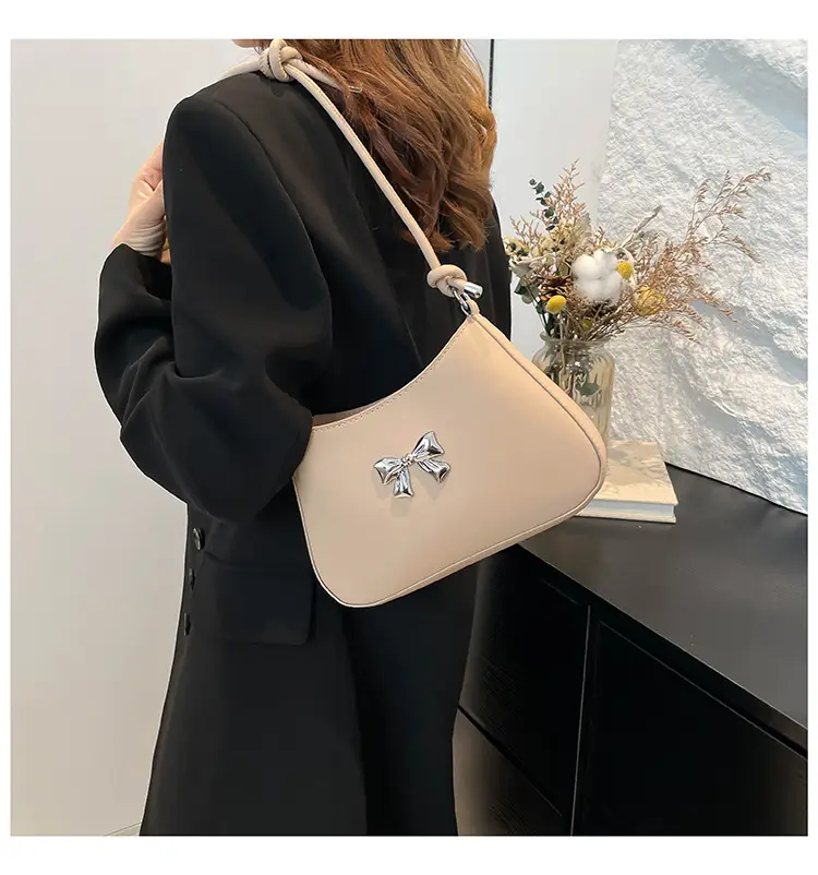Textured Bow Shoulder Bag Candy Color Artistic — feature 26