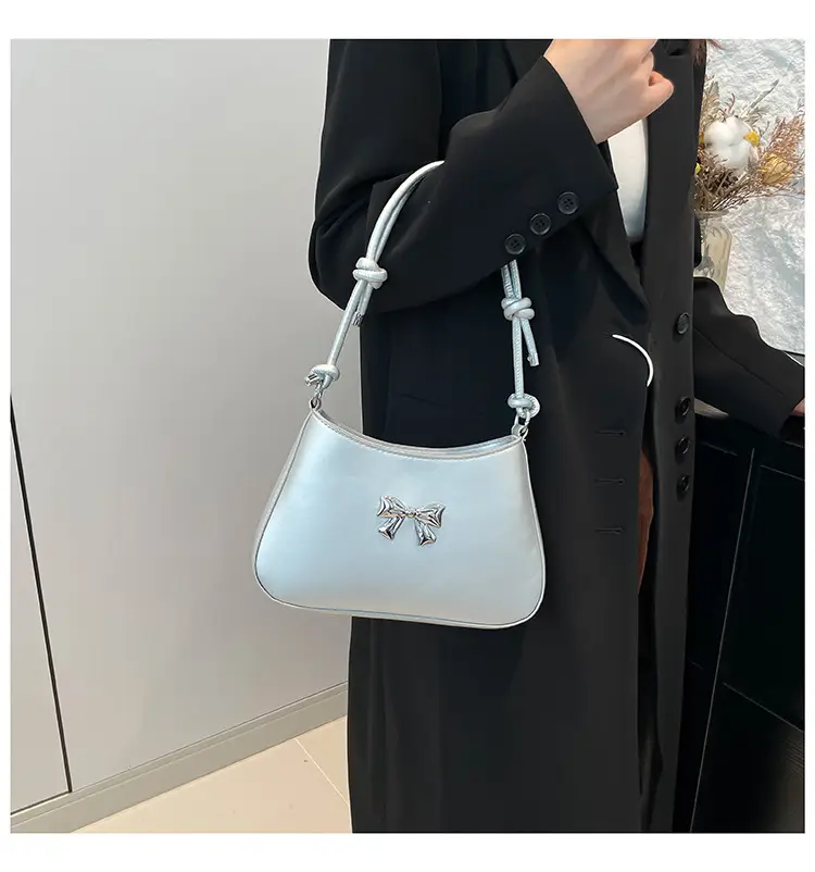 Textured Bow Shoulder Bag Candy Color Artistic — feature 27