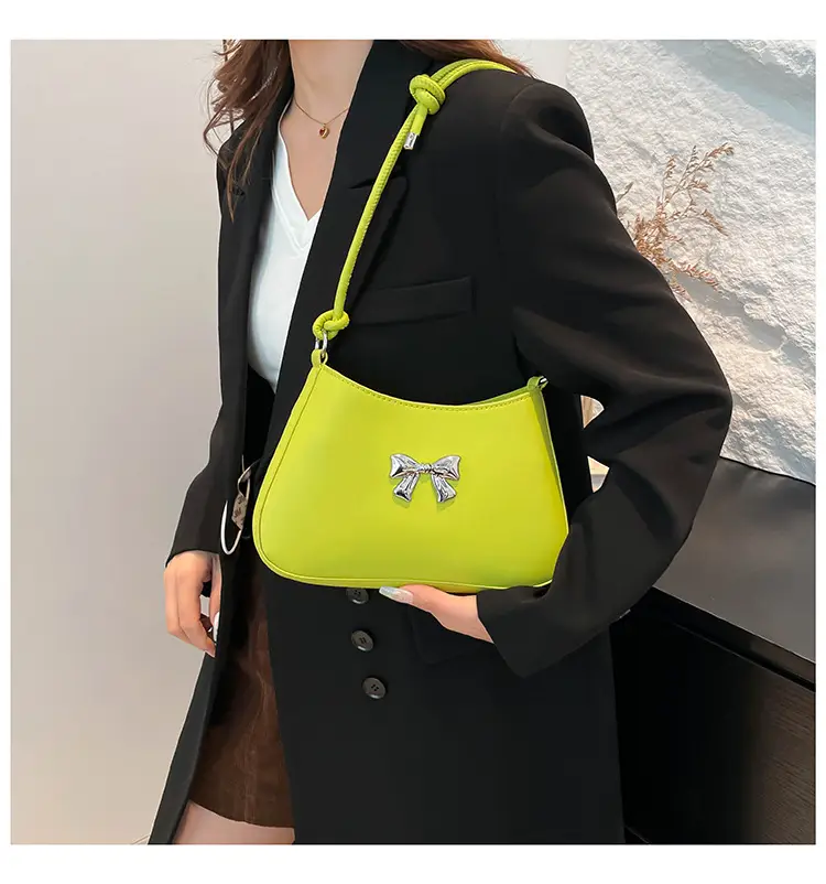 Textured Bow Shoulder Bag Candy Color Artistic — feature 29