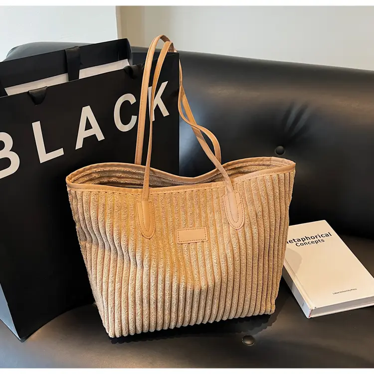 Corduroy Canvas Shoulder Tote Bag 2024 Winter New - Image 5