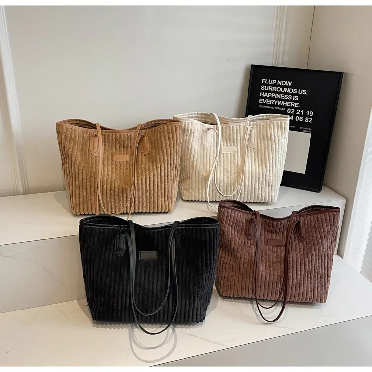 Corduroy Canvas Shoulder Tote Bag 2024 Winter New - Image 6