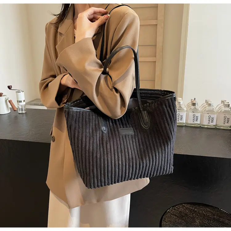 Corduroy Canvas Shoulder Tote Bag 2024 Winter New - Image 7
