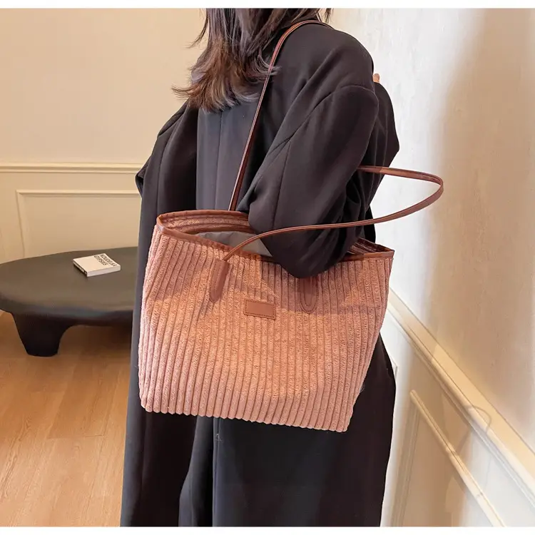 Corduroy Canvas Shoulder Tote Bag 2024 Winter New - Image 8