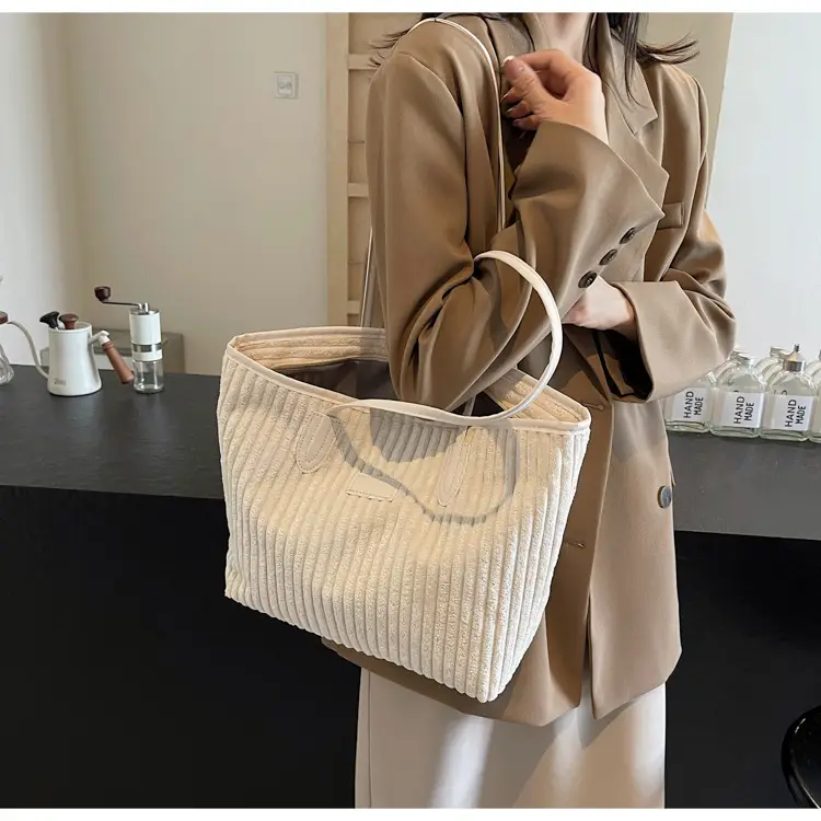 Corduroy Canvas Shoulder Tote Bag 2024 Winter New — feature 10