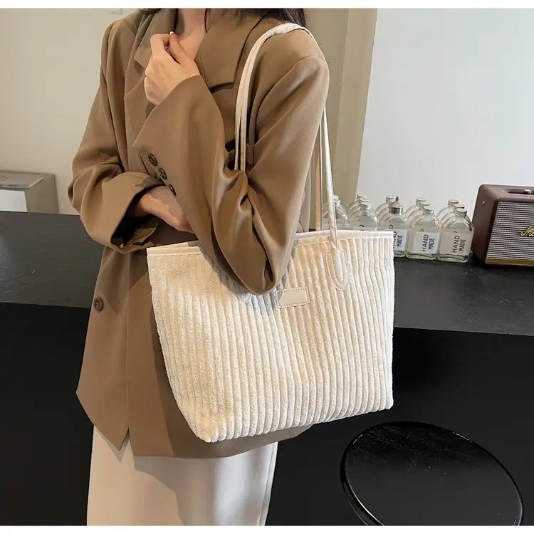 Corduroy Canvas Shoulder Tote Bag 2024 Winter New — feature 12