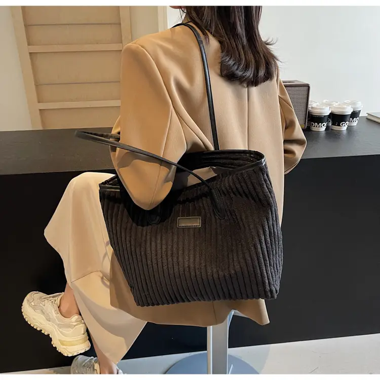 Corduroy Canvas Shoulder Tote Bag 2024 Winter New — feature 13