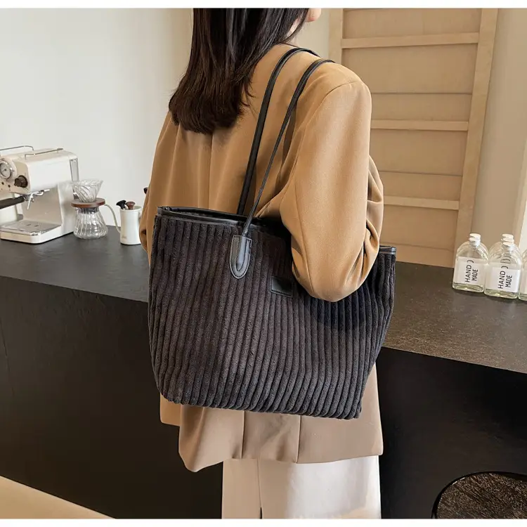 Corduroy Canvas Shoulder Tote Bag 2024 Winter New — feature 15