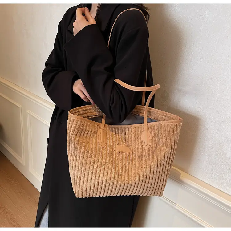 Corduroy Canvas Shoulder Tote Bag 2024 Winter New — feature 19