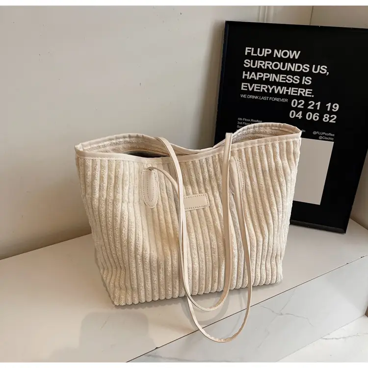 Corduroy Canvas Shoulder Tote Bag 2024 Winter New - Image 2