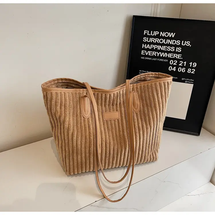 Corduroy Canvas Shoulder Tote Bag 2024 Winter New - Image 3