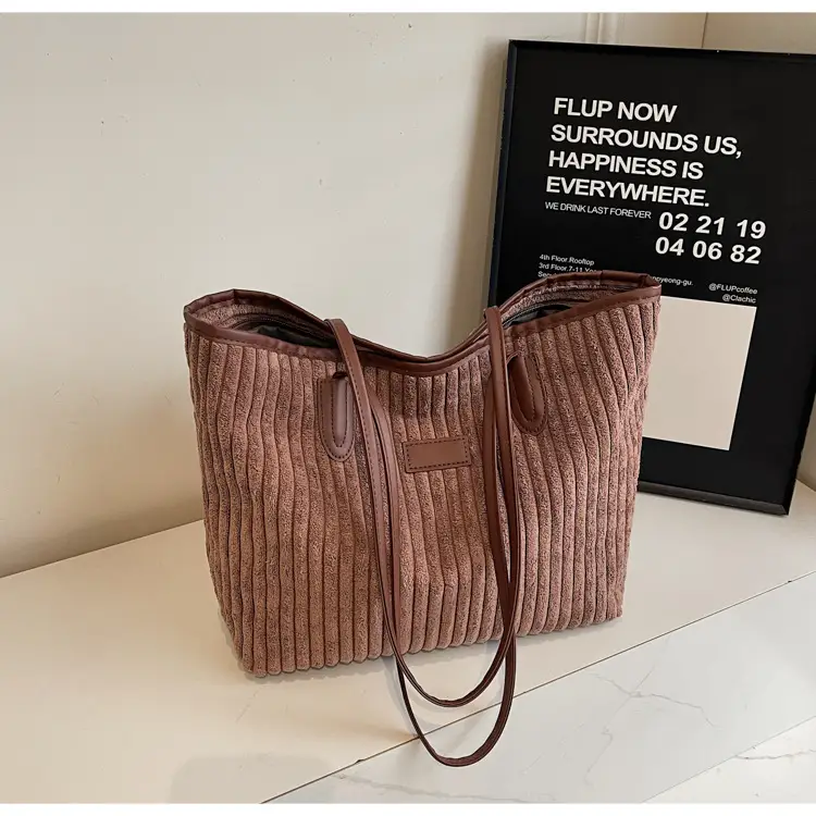 Corduroy Canvas Shoulder Tote Bag 2024 Winter New - Image 4