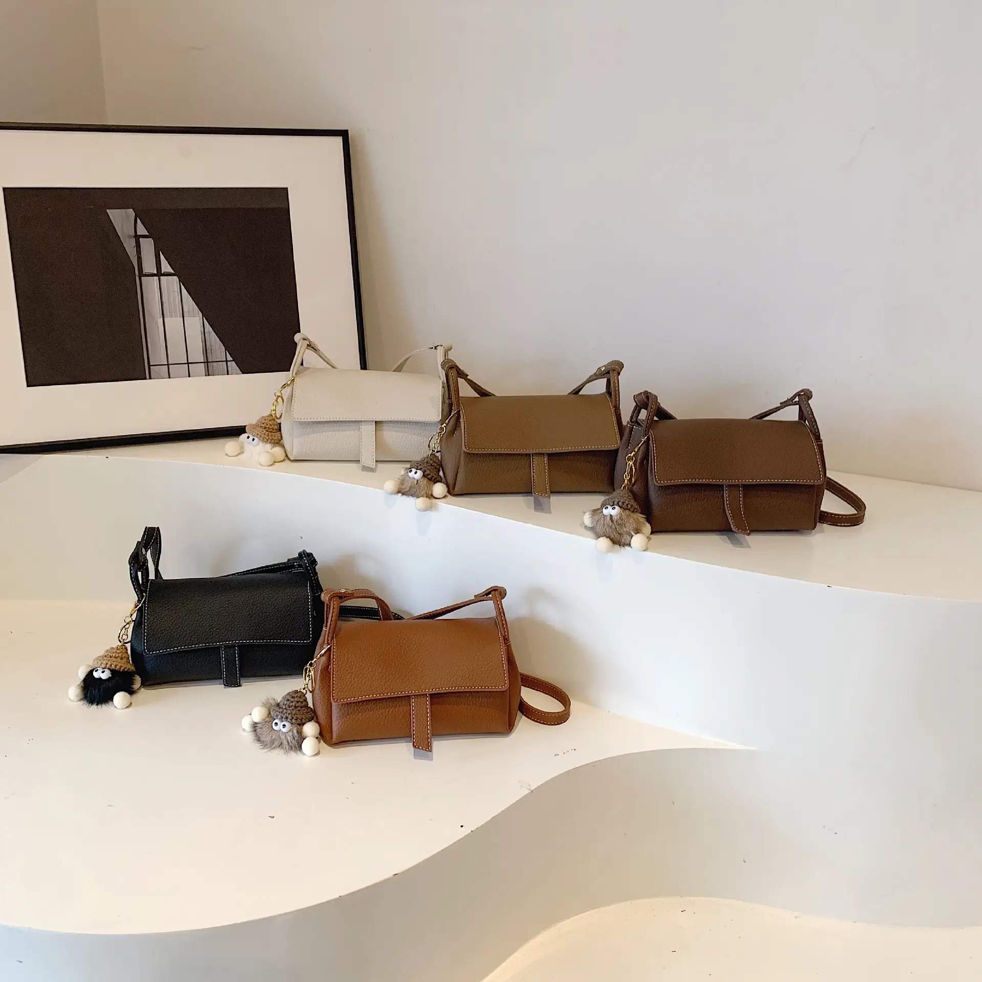 Small Square Black Leather Shoulder Bag for Women - Image 14
