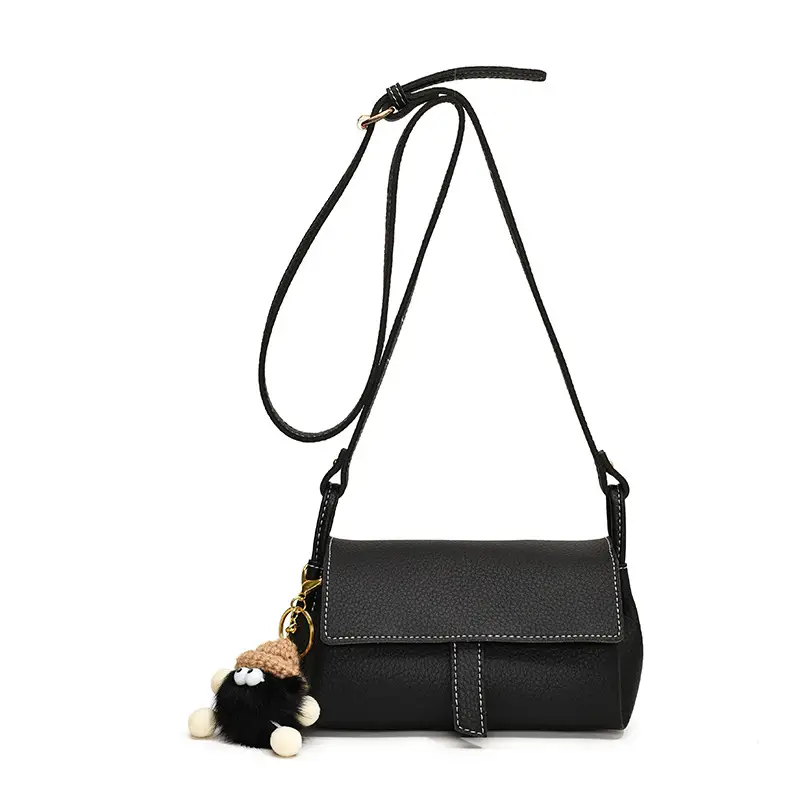 Small Square Black Leather Shoulder Bag for Women - Image 15